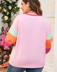 Plus Size Colorblock Patchwork Long Sleeve Top