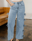 Denim Bow Side Straight Leg Jeans