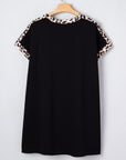 Plus Size Leopard Patchwork Shift T-Shirt Dress