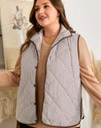 Plus Size Stripe Quilted Snap Button Vest
