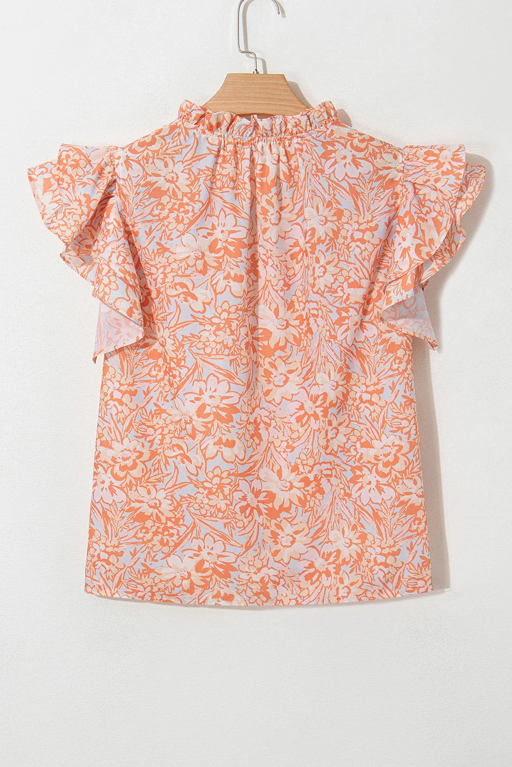 Floral Ruffle Sleeve Split Neck Blouse