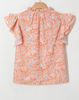 Floral Ruffle Sleeve Split Neck Blouse