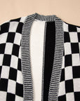 Plus Size Checker Drop Shoulder Open Front Cardigan