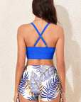 Tropical Colorblock High Waist Bikini Swimsuit