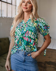 Ellianna Geometric Puff Sleeve Blouse