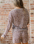 Leopard Ribbed Long Sleeve Top and Shorts Set
