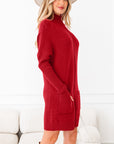 Solid Ribbed Mock Neck Sweater Dress