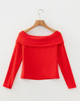 Solid Fold-Over Off-Shoulder Long Sleeve Top