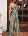 Floral V-Neck Ruffle Trim Backless Tassel Waist Dress
