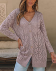 Solid Openwork Knit Button-Up Cardigan