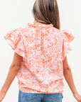 Floral Ruffle Sleeve Split Neck Blouse