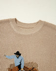 Western Cowboy Embroidered Round Neck Sleeveless Sweater