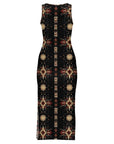 Baha Ranch Black and Tan Aztec Bodycon Side Slit Western Maxi Dress
