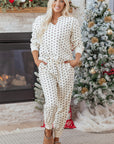 Polka Dot Waffle Knit Top and Pants Lounge Set