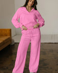 Solid V-Neck Pullover and Drawstring Sweatpants Set