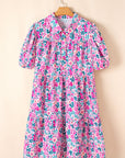 Plus Size Floral Half-Button Puff Sleeve Dress