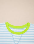 Stripe Contrast Trim Tee & Drawstring Shorts Set