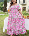 Plus Size Floral Smocked Puff Sleeve Dress