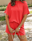 Solid Corded Short Sleeve Tee and Shorts Set