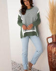 Stripe Colorblock Patchwork Dolman Sleeve Sweater