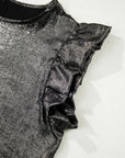 Metallic Ruffle Trim Sleeveless Round Neck Top