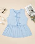 Plus Size Solid Bow-Tie Peplum Tank Top