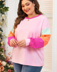 Plus Size Colorblock Patchwork Long Sleeve Top