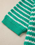 Stripe Bow Tie V-Neck Short Sleeve Sweater