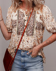Boho Floral Half Placket Short Sleeve Blouse