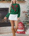 Monamara Bow Graphic Christmas Sweater