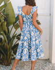 Floral Scoop Neck Tiered Flowy Midi Dress