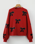 Bow Pearl Embellished Drop Shoulder Sweater