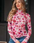 Floral Long Sleeve Slim Fit Mesh Top