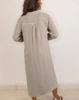 Stripe Textured 3/4 Sleeve Split Hem Midi Dress