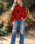 Bow Pearl Embellished Drop Shoulder Sweater