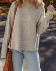 Waffle Knit Ribbed High Neck Drop Shoulder Sweater