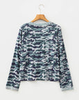 Camo Lace Patchwork Buttoned Long Sleeve Top