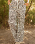 Leopard Drawstring Elastic Waist Straight Leg Pants