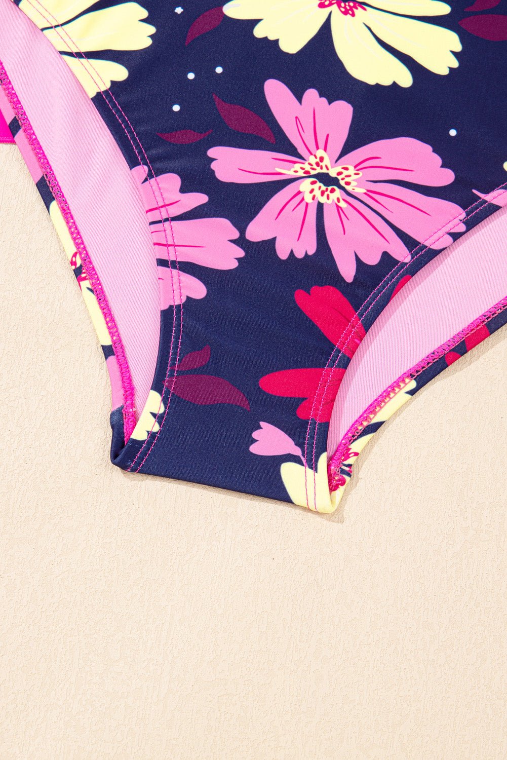 Solid Tie Strap Top &amp; Floral Bottom Tankini Set
