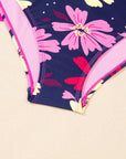 Solid Tie Strap Top & Floral Bottom Tankini Set