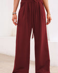 Solid Tied High-Waist Pleated Sweatpants