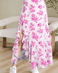 Salma Boho Floral High Waist Ruffle Split Maxi Skirt