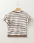 Stripe Contrast Detail Ruffle Short Sleeve Top