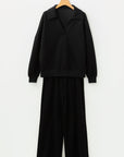 Solid Collared V-Neck Sweatshirt & Sweatpants Set