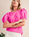 Pearl Beaded Puff Sleeve Ribbed Top