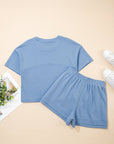Solid Textured Raw Edge Top and Short Set