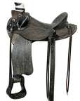 Traditional Handcrafted Antique Black Wade Ranch Roping Saddle With Exquisite Tooled Leather