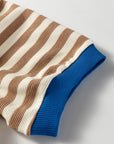 Stripe Contrast Trim Short Puff Sleeve Tee