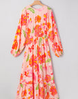 Floral V-Neck Puff Sleeve Maxi Dress