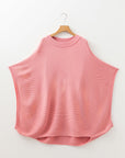 Plus Size Ribbed Knit Crewneck Poncho Sweater